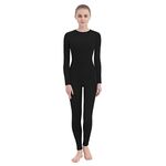 SUPRNOWA Crew Neck Full Body Unitard Elastane Spandex Long Sleeve Round Neck One Piece Bodysuit Unisex (M, Black Footless)