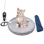 RC SLL Pet Heating Pad for Cats,Electric Heating Pad for Cats Heated Cat Bed Indoor, Upgraded Adjustable Controller,Waterproof Heating Pad Cat Bed with Chew Resistant Steel Cord (Letter, ∅40cm-Round)