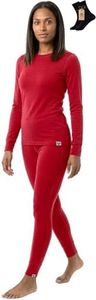 MERINNOVATION Merino Wool Base Layer Set for Women 100% Merino Wool Thermal Underwear Set Base Layer Top and Bottom Red 250 L