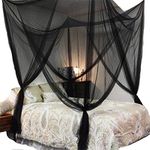 Lighting-Time 4 Corners Post Bed Canopy Twin Full Queen King Mosquito Net for Full Queen King Bedding(Black)