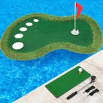 Sagsewful Floating Golf Green for Pool, Floating Chipping Green Mat with Ball Retriever for Pool/Lake, No Drifting Floating Golf Putting Turf Game Set for Golfers (Classic-Larger)