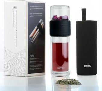 Ukiyo Sense Premium Double-Wall Glass Tea & Fruit Infuser Bottle - Travel Tumbler with Stainless Steel Filter and Neoprene Sleeve