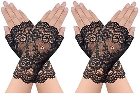 obmwang 2 Pairs Women's Lace Gloves Fingerless Floral Gloves Bridal Prom Gloves for Wedding Party Costume Accessories, Black,black
