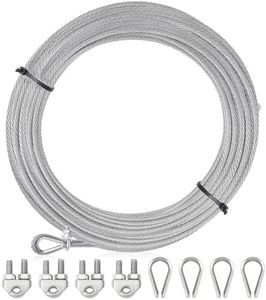 Blulu 1/4 Stainless Steel Cable, 300ft Wire Rope with Wire Rope Clamps and Thimble, 6400lbs Breaking Strength, 7x19 Strands Aircraft Cable for Yard Zipline, Deck Railing, Boat Lifts