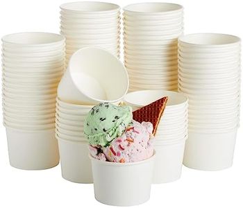 Juvale 100 Pack Disposable Paper Ice Cream Cups, Dessert Bowls for Sundae Bar, Frozen Yogurt (White, 8 oz)