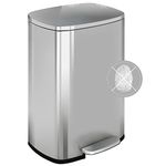 Trash Can, Garbage Can 13 Gallon/ 50L Stainless Steel Metal Bathroom Step Waste Bin for Home and Kitchen Waste and Recycling,Silver