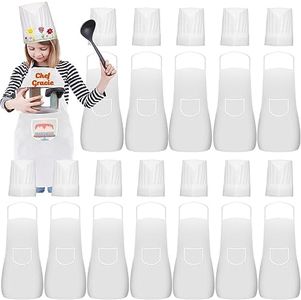 Ecoofor 24 Pieces Kids Aprons and chef hat Set, Kids Aprons with Pocket Children Chef Apron and Hats for Boys Girl's Kitchen Cooking Baking Painting Wear (5-12 Years)