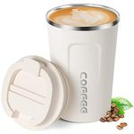 12oz (380ml) Vacuum Insulated Travel Mug, Smilatte Leakproof Double Wall Stainless Steel Reusable Coffee Cup with Lid for Hot & Cold Drinks, Matte Texture White