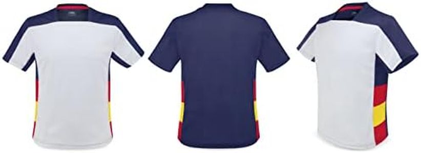 CAMISETA TENIS DRY&FRESH ADULTO. Tejido técnico y frescura Permanente, con Bandera de España en el costado. Disponible en Varias Tallas y Colores. (XXL, Blanco y marino)