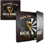 THOUSAND OAKS BARREL CO. Personalized Social Worker Dart Cabinet - Imprinted Dart Board Cabinet for Office - Scoreboard, 6 Steel Tip Darts, Chalk, and Eraser (21.5" x 21" x 2.125")