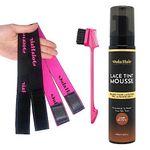 Dolahair Lace Tint Mousse for Wigs Melt, Wig Tint Spray Foam Melting Hair mousse for Lace Wigs Human Hair with 2 Pcs Lace Melting Band (Dark Brown)