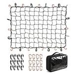 CZC AUTO Bungee Cargo Net 91x122cm Truck Bed Net Stretches to 183x244cm for Pickup Trailer RV SUV Boat |7.6x7.6cm Mesh Net Holds Small and Large|12 Tangle Free Carabiners & 12 Plastic Hooks|Super Duty