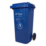 Fiable Cleantech Hdpe Commercial Manual-Lift Dustbin With Wheel And Lid 120 Liter | Waste Bin | Garbage Dustbin | Storage Bin For Home And Kitchen - Blue