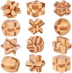 VolksRose 12pcs Wooden Brain Teaser Puzzles, IQ Challenge Puzzle Games, Logic Smart Mind Puzzle Box Lock Toy Removing Assembling 3D Small Puzzle Gift Set for Adults Teenagers Kids, 1.8inch 4.5cm