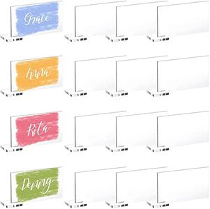 30 Pcs Clear Acrylic Place Cards with Holders, DIY Blank Clear Rectangle Acrylic Name Place Cards Acrylic Signs, Standing Wedding Guest Names Escort Cards for Wedding Party Dinner Table Setting