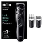 Braun Beard Trimmer Series 3 3410, Electric Beard Trimmer for Men, Incl. Ultra-Sharp Blade, 40 Length Settings, Styling Tools, Rechargeable 50-min Cordless Runtime & Washable