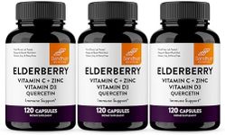 Elderberry Vitamin C and Zinc 120 Capsules (Pack of 3) | with Quercetin and Vitamin D3 | Immune Support for Adults | Herbal Supplement for Men and Women