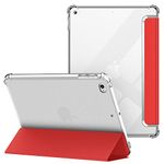 VAGHVEO iPad 2018 2017 9.7 Case/iPad Air 1 2 Case, Flexible Soft Transparent TPU Protective Shockproof Back Cover, Slim Lightweight Tri-fold Stand Smart Cases Shell Resistant Impact Clear Case, Red