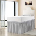 Cottington Lane Extended Dorm Sized Bed Skirt Panel - Ruffled Dorm Sized Bed Skirt - Dust Ruffled Bed Skirts 42 inch Tailored Drop - Light Grey Dorm Room Bedskirts - College Dorm Bed Skirt