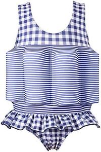 FYMNSI Kids Baby Floatation Swimsuit with Adjustable Buoyancy Float Suit Swim Vest One Piece Floating Swimwear for Boys Girls Toddler Learn to Swimming Bathing Suit Blue (Check Striped) 18-24 Months