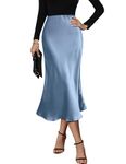 Zeagoo Women's Petite Skirts Wedding Party Skirts Satin Midi Dress Red Zipper Solid Skirt Blue Large