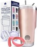 ALBOR Coffee Travel Mug with Handle 30oz/900ml - Stainless Steel Travel Coffee Mug - Insulated Tumbler with Straw and Lid - Tasse a Cafe Isotherme - Insulated Coffee Mug Travel - Rose Gold