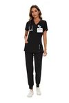 COZYFIT Scrubs for Women Set - Stretch V-Neck Scrub Top & Jogger Pant with 10 Pockets, Yoga Waistband, Anti Wrinkle, Slim Fit Women Scrubs - Black, M