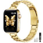 WFEAGL Straps Compatible with Apple Watch Straps 40mm 38mm 41mm 44mm 45mm 49mm 42mm 46mm,Slim Stainless Steel Replacement Strap Compatible with iWatch SE/Ultra/iWatch Series 10 9 8 7 6 5 4 3 2 1,Gold