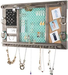 Large Rustic Wall Mounted Jewelry Organizer: 28"x16" Shabby Chic Jewelry Box Alternative Hanging Jewelry Organizer for Earings Necklaces Bracelets Accessories Bangles and Ring Holder.