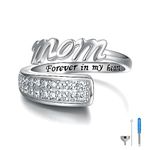 Sterling Silver Urn Ring for Ashes: 925 Parents Ash Memorial Keepsake Moonstone Cremation Jewelry Rings Gifts for Women (Mom 2)