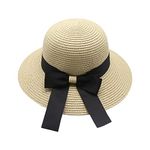 Women Foldable Bowknot Hat Wide Brim Straw Hat Floppy Summer Sun Cap UV Protection Beach Cap Sun Visor Hat for Travel Vacation Beige