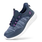 FitVille Womens Wide Trainers Athletic Mesh Walking Shoes Lightweight Comfortable Running Shoes, Navy blue, 5, Wide