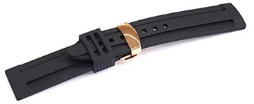 EwatchAccessories 22mm Black Silicone Rubber Rose Gold Deployment Buckle Clasp Diver Watch Band Strap| Thick Comfortable Heavy Duty Wrist Strap for Men and Women