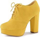 Allegra K Women's Platform Chunky Heel Lace Up Yellow Booties 8 M US