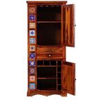 Krafting Kustoms Wood Big Bar Cabinet for Home | Wooden Bar Cabinet for Living Room | Bar Units, Wine Rack with Drawer | Home Furniture Corner Bar Cabinet | Bar Cabinet,Teak Finish