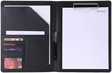 Padfolio/Portfolio Folder Clipboard,Resume/Interview Document Organizer & Business Card Holder Slot/Letter/A4 Size Writing Pad Holder,Faux Leather Office Conference Notepad Clip Boards, Black