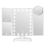 Makeup Mirror Vanity Mirror with Lights, Bathroom Adjustable Brightness Mirrors 1X/2X/3X/10X Magnification and Touch Screen Trifold Makeup Mirror Two Power Supply Modes Women Gift White