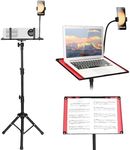 Universal Laptop and Projector Tripod Stand and Lectern Podium Stand with Elastic Belts & Fixed Sponge pads to Protect Device, Portable Music Stand From 23.6" to 45.3" Perfect for Movies Office