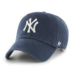 47 MLB New York Yankees Clean Up Unisex Baseball Cap, Adjustable Strap & Buckle, White Logo, Colour Navy