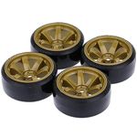 KINGCOO RC Drift Car Wheel and Tyre, 4PCS 63mm Hard Tires Plastic Wheel Rims for 1/10 On-Road Racing Drifting Car Spare Parts for HSP Tamiya HPI Kyosho(Gold)