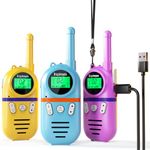 Inspireyes Walkie Talkies for Kids Rechargeable, Gifts for Kids, Boys Girls Ages 3-12, 3-Pack Kids Toys, Long Range 48-Hour Battery, Outdoor Camping Games Toys