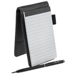 Small Pocket PU Leather Business Notebook Lined Memo Pad Holder Jotter Book Steno Notepad 3.5-Inch X 5.5-Inch Note Pad, Refillable, 8 Digital Calculator, Pen Holder Loop, Metal Ball Point Pen