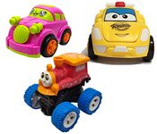 Jo Baby Unbreakable Four-Wheel Drive Friction Powered Diecast Car, Robot Car & Monster Thomas Toy Set (Pack of 3)