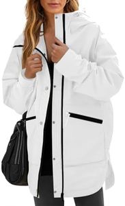 Yousify Womens Waterproof Rain Jackets Raincoat Hooded Lined Windbreaker Trench Coat with Pockets for Outdoor Hiking