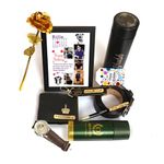 Dream Gift Glore Your Name Customized Mens Gift Hamper Set with Water Bottle, Photoframe, Pen, Men Wallet, Keychain, Golden Rose, Men Deodorant with Mens Belt and Mens Watch (Black)