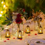 Mini Lantern Decorative for Wedding Centerpieces - Romadedi 20Pcs Gold Vintage Candle Lanterns with Flickering LED Candles for Halloween Decor, Christmas, Party, Table Centerpiece, Battery Included