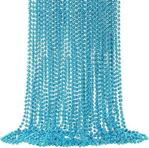 SHAOQINLIN 24 PCS Teal Bead Necklaces, 33‘’ Teal Mardi Gras Beads Necklaces Turquoise Party Beads Necklace Bulk Round Beaded Necklaces for Mardi Gras, Christmas, School Spirit Day Party Favors