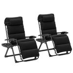 Outsunny Zero Gravity Chairs Set of 2, Reclining Folding Zero Gravity Lounge Chair, Outdoor Lounge Chairs with Removable Cushion, Headrest, and Cup Phone Holder Tray for Patio, Beach, Black