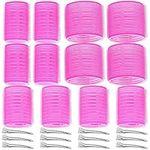 Self Grip Hair Rollers Curlers 24 Pcs Set with 12Pcs Hair Rollers 3 Sizes (4 Jumbo, 4 Large & 4 Medium) and 12 Pcs Hair Clips for Long Medium Short Thick Fine Thin Hair Volume