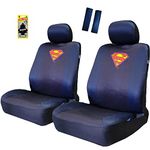 Pair DC Comic Superman Logo Car Seat Covers Shoulder Pads Set Bundle with Air Freshener